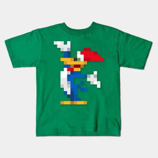 Woody Woodpecker low-res pixelart Kids T-Shirt by JinnPixel